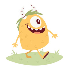 Fototapeta premium Happy Monster Walking in Meadow