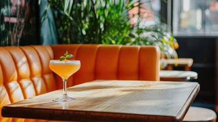 Orange cocktail on a table in a trendy bar.
