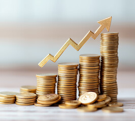 Growth trend of monetary value represented by stacked coins