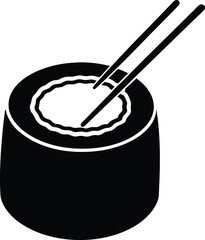 sushi roll with chopsticks on white background 