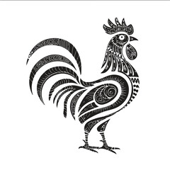 Decorative Rooster with Ethnic Tribal Style
