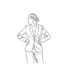 Office-ready woman sketch style – business woman silhouette – business woman vector – business woman doodle – office illustration – business woman line art

