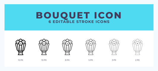 Bouquet lineal icon symbol vector. Black outline for web. App. Presentation and more.