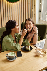 Joyful moments shared between a loving couple in a cozy cafe during a delightful afternoon