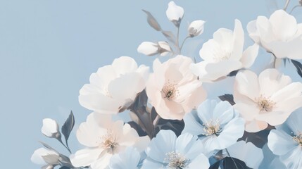 Fototapeta premium Peach, White, Blue Blossoms Spring Floral Illustration