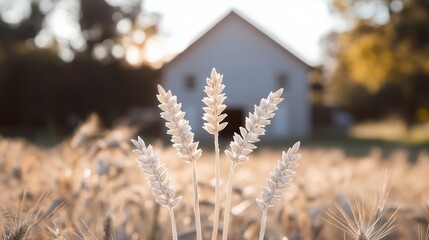 Rustic Barn Outline with Three Wheat Stalks