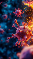 [Visualization of cellular organelles and viruses] Viral Cellular Diversity: Microscopic Organelles & Virus Types in Vibrant Color Harmony