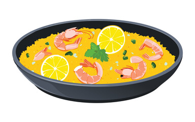 Seafood Paella Shrimp - Vector Illustrationa