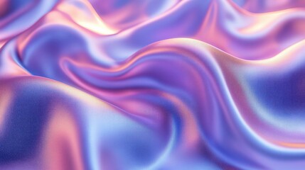 Fototapeta premium Iridescent Holographic Satin Cloth with Wavy Patterns in Light Blue and Purple – 3D Abstract Background