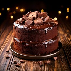 Delicious chocolate  fudge cake covered with chocolate shavings