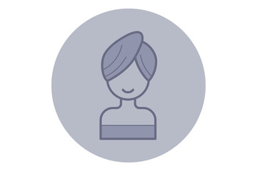 Icon of person with hair wrap. Smiling face conveying feeling of warmth and comfort