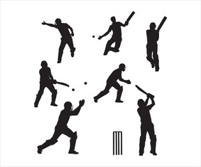 Cricket Player Silhouettes set on a white background