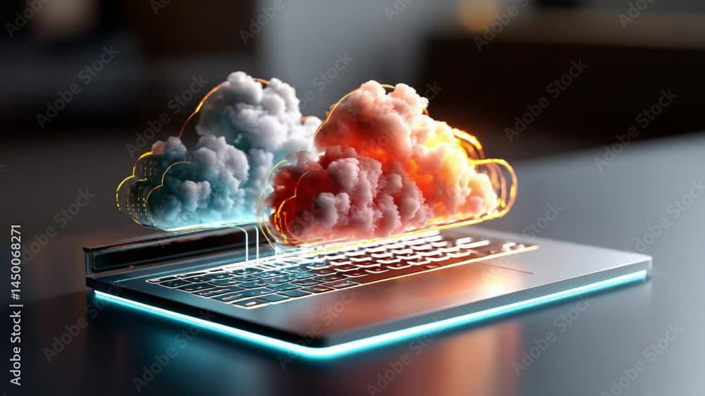 Aufkleber digital data oasis: an artistic rendering unveils data and technology, with a glowing laptop keyboar