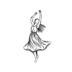 Modern minimal dancer woman sketch - woman dancing silhouette - dancing woman vector - woman dancing doodle - dance illustration - dancing woman line art

