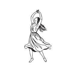 Lively woman dancer vector art - woman dancing silhouette - dancing woman vector - woman dancing doodle - dance illustration - dancing woman line art

