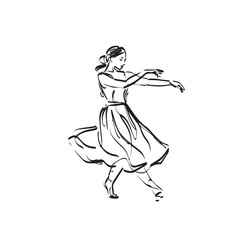 Dancing girl artistic silhouette - woman dancing silhouette - dancing woman vector - woman dancing doodle - dance illustration - dancing woman line art

