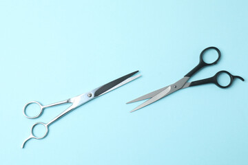 Scissors for hairdressing and hairdressing accessories in the hairdressing salon, Professional tools for haircuts in the hairdressing salon. The concept of a hairdresser