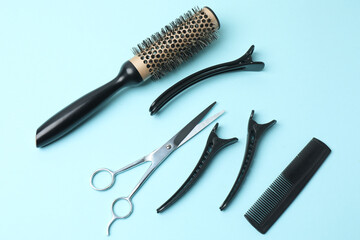 Scissors for hairdressing and hairdressing accessories in the hairdressing salon, Professional...