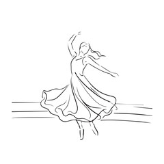 Female dancer pose line sketch - woman dancing silhouette - dancing woman vector - woman dancing doodle - dance illustration - dancing woman line art

