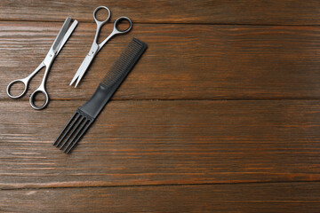 Scissors for hairdressing and hairdressing accessories in the hairdressing salon, Professional tools for haircuts in the hairdressing salon. The concept of a hairdresser