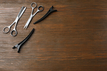 Scissors for hairdressing and hairdressing accessories in the hairdressing salon, Professional...