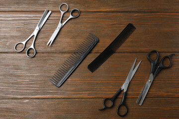 Scissors for hairdressing and hairdressing accessories in the hairdressing salon, Professional...