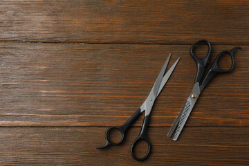 Scissors for hairdressing and hairdressing accessories in the hairdressing salon, Professional tools for haircuts in the hairdressing salon. The concept of a hairdresser