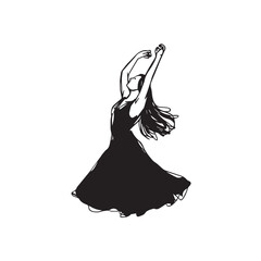 Stylish woman dance pose sketch - woman dancing silhouette - dancing woman vector - woman dancing doodle - dance illustration - dancing woman line art

