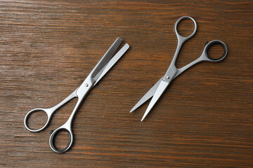 Scissors for hairdressing and hairdressing accessories in the hairdressing salon, Professional...