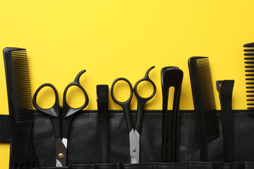 Scissors for hairdressing and hairdressing accessories in the hairdressing salon, Professional...