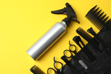 Scissors for hairdressing and hairdressing accessories in the hairdressing salon, Professional...