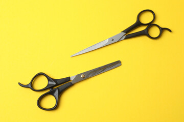 Scissors for hairdressing and hairdressing accessories in the hairdressing salon, Professional...