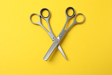 Scissors for hairdressing and hairdressing accessories in the hairdressing salon, Professional...