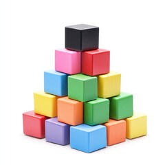 Colorful Wooden Blocks Pyramid, Stacked Cubes, Kid's Toy, Geometry, Education