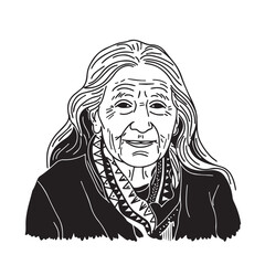 Old Woman Silhouette - Graceful Doodle Art - old woman silhouette - old woman vector - old woman doodle - woman illustration - old woman line art

