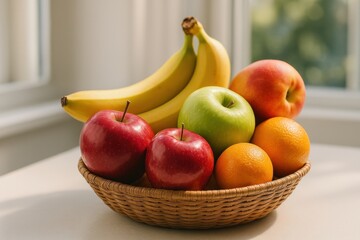 Vibrant fruit basket display indoors.