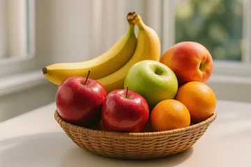 Zelfklevend Fotobehang Vibrant fruit basket display indoors. © Rawpixel.com