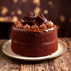 Delicious chocolate  fudge cake covered with chocolate shavings