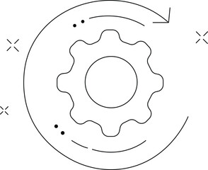 Process, Update, Workflow gear with circular arrow symbol representing rotation cycle system improvement automation optimization continuous operation illustration clipart minimal technology icon