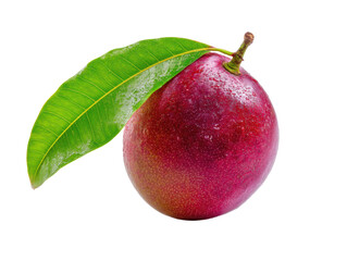 Fototapeta premium Vibrant purple fruit with green leaf for culinary designs and recipes, cut out