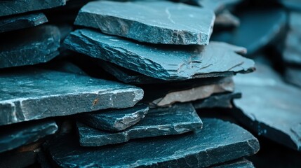 Stacked slate stones arranged in various angles create a textured and visually appealing background for design projects