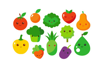 Fototapeta premium Vegetables and Fruits Illustration Set Vector Design
