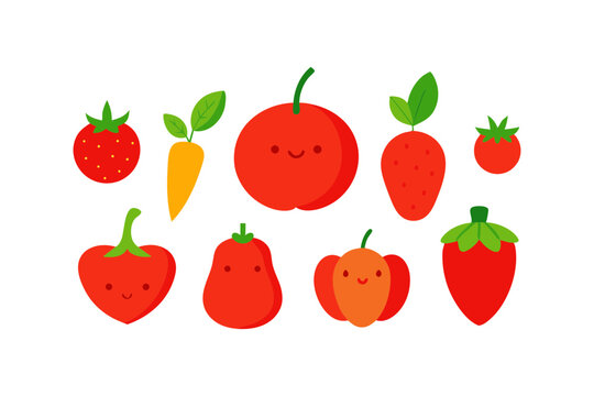 Naklejki Vegetables and Fruits Illustration Set Vector Design