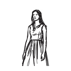 Standing Woman Silhouette - Monochrome Line Art - standing woman silhouette - standing woman vector - standing woman doodle - woman illustration - standing woman line art

