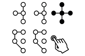 lock pattern with connected dots, showing a secure system being unlocked in a modern vector style Line art icon set