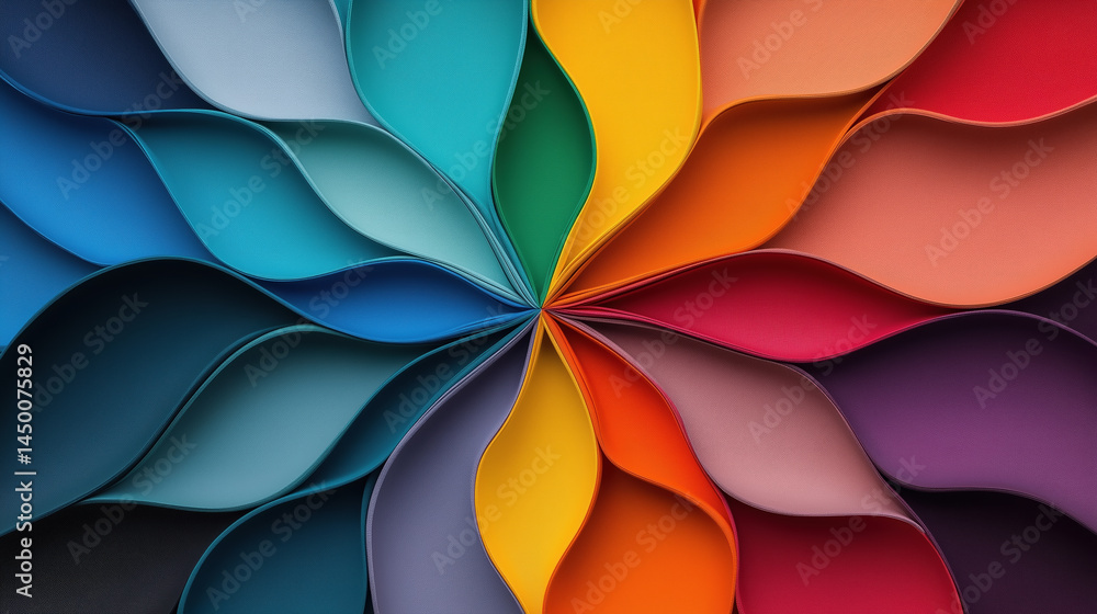 Poster vibrant swirl of colorful paper sheets arranged in a circular pattern