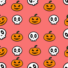 skull and pumpkin seamless pattern for Halloween