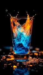 Cracked Glass with Neon Liquid Flowing Background Dark Banner Vertical 
