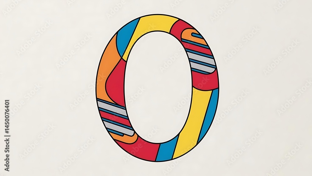 Aufkleber vibrant letter art: 'o' outlined in black with colorful geometric patterns. a playful and modern des