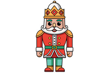 Nutcracker king with a golden crown, red coat, and vibrant colors, ideal for a Christmas coloring activity for kids and families.